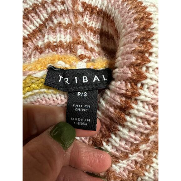 NWT Tribal Women’s Turtleneck Sweater Multicolor Stripe Bordeaux Small Retro - Picture 4 of 11